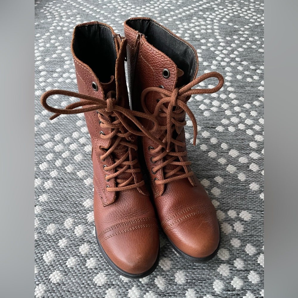 Steve Madden Brown Combat Troopa Leather Boots Womens 7.5 M shoes like new